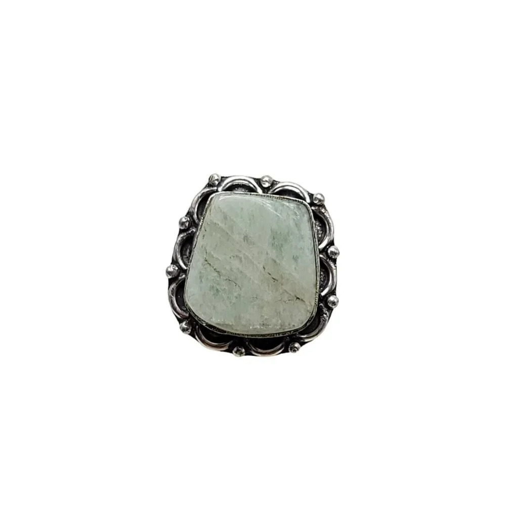 Estate Pale Green Stone Silver-Tone Ring